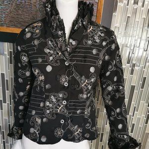 Samuel Dong Women's Ruffled Button Blouse Jacket Artsy Textured Fitted Size Smal